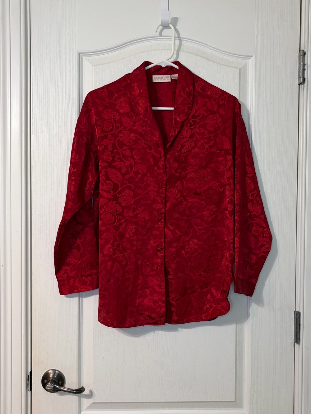 Signature Red Floral Jacquard Collared Blouse